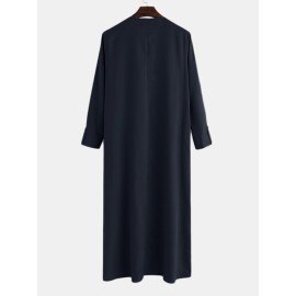 Mens Long Sleeve Ethnic Robe Solid Color Long T shirts