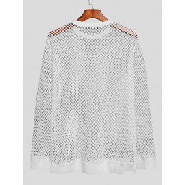 Mens Hollow Out Knitted Round Neck T-Shirt