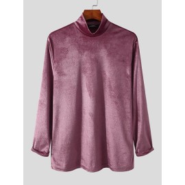 Men Suede High Neck Long Sleeve T-Shirt