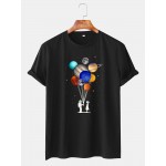 Mens Cotton Astronaut Colorful Planet Print O-Neck Casual Short Sleeve T-Shirts
