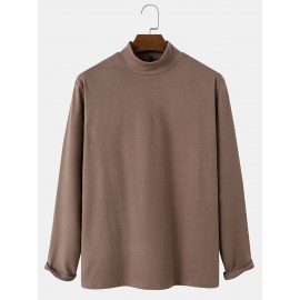 Mens Solid Color High Neck Plain Basics Long Sleeve T-Shirts
