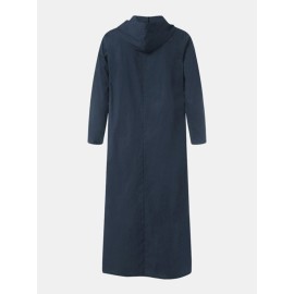 Men Cotton Middle Robe Solid Long Sleeve Hooded T-Shirt