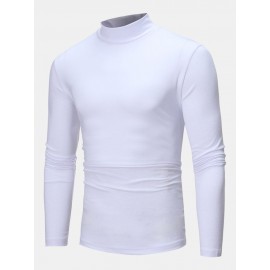 Mens Plain Pure Color Half Collar Cotton Basics Long Sleeve Bottoming T-Shirts