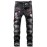 Men's Washed Pattern Patchwork Buttons Distressed Jeans