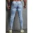 Sky Blue Soccer Print Splicing Skinny High Waist Men's Jeans