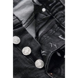 Men's Letter Print Buttons Straight Leg Jeans