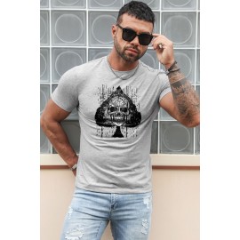 Gray Skull Spade Print Short Sleeve Men's Graphic Tee