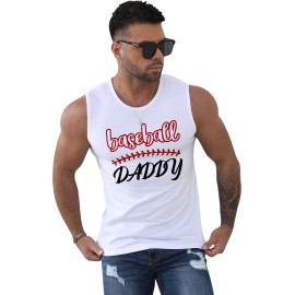 White Baseball Daddy Graphic Print Crew Neck Men's Tank Top