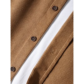 Mens Corduroy Contrast Collar Button Up Long Sleeve Shirts
