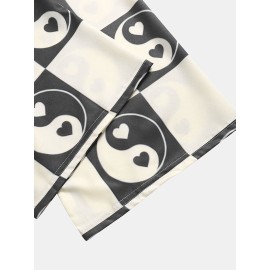 Mens Heart Yin Yang Pattern Open Front Casual Loose Kimono