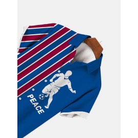 Mens Striped World Soccer Print Patchwork Short Sleeve Shirts