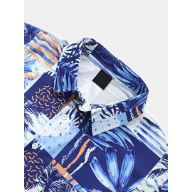 Mens Tropical Plant Graphics Holiday Short Sleeve Shirts With Pocket