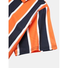 Mens Holiday Wide Striped Button Up Short Sleeve Shirts