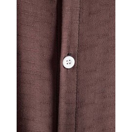 Mens Pure Color Lapel Button Up Cotton Basics Short Sleeve Shirts