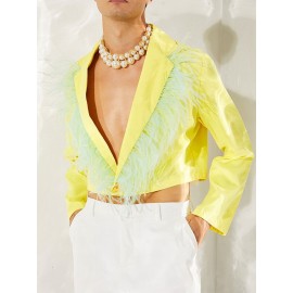 Men Feather Fringe Crop Shirt
