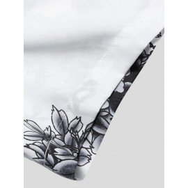 Mens Chinese Style Porcelain Floral Printed Short Sleeve Turn Down Collar Casual Shirt