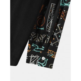 Men Ethnic Ornament Printed Long Sleeve Front Buttons Shirts